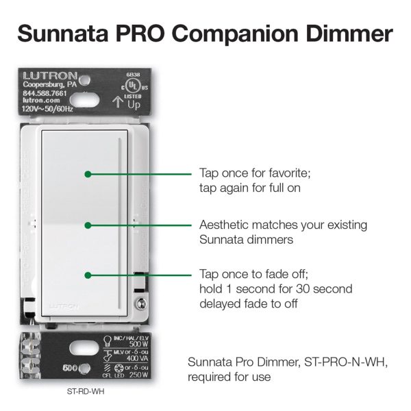 Lutron Sunnata PRO Companion Multi-Location Dimmer, Not for Standalone Use, Light Almond Sale