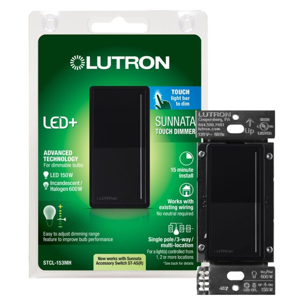 Sunnata LED+ Touch Dimmer Switch, 3-Way or Multi Location, Black Hot on Sale