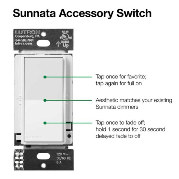 Lutron Sunnata Accessory Switch, Not for Standalone Use, White For Sale