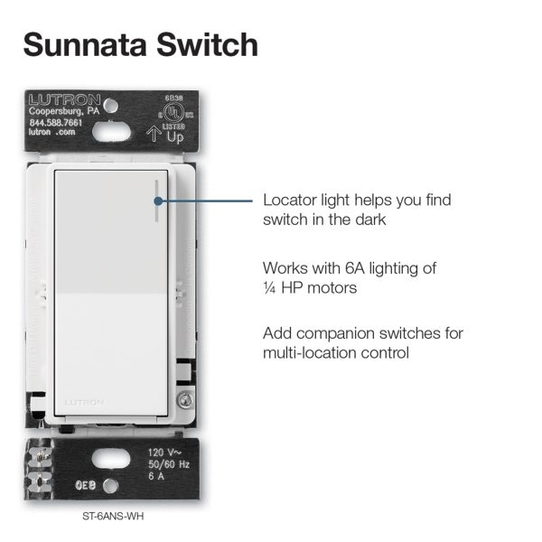 Sunnata Single Pole Multi-Location Rocker Light Switch, Black Online now