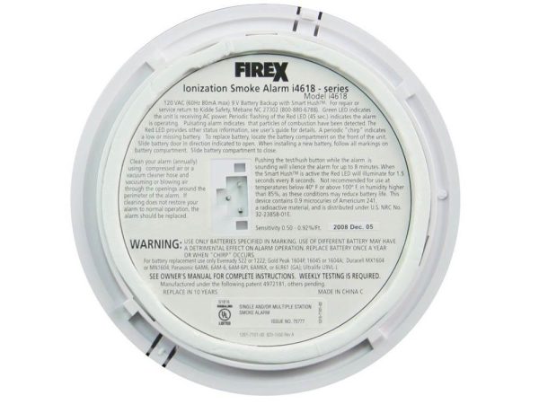 Firex I4618 Smoke Detector Ionization Sensor Hardwired with 9V Battery Cheap