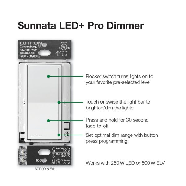 Sunnata PRO LED+ Touch Dimmer, 250W LED, 500W ELV, Single Pole 3-Way, Neutral Required, Black For Cheap