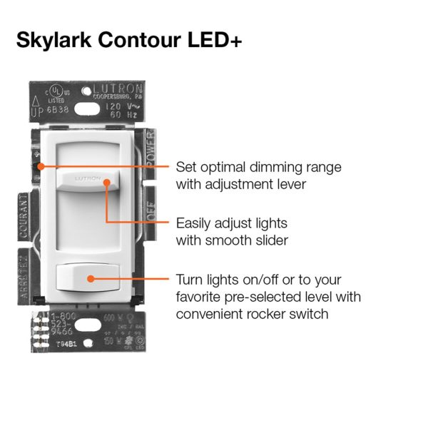 Skylark Contour LED+ Dimmer Switch, 150W LED CFL, Single Pole or 3-Way, Light Almond Online now