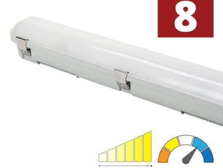 8ft LED Vapor Tight Fixture, 12000lm, 54 75 90 Watts, 35K 40K 50K, 120-277V Supply