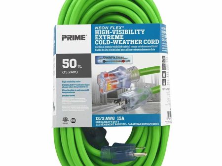 50 ft. Outdoor Heavy Duty Neon Flex Extension Cord 12 3  Gauge SJTW Green For Sale