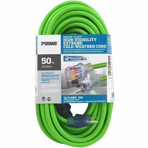 50 ft. Outdoor Heavy Duty Neon Flex Extension Cord 12 3  Gauge SJTW Green For Sale