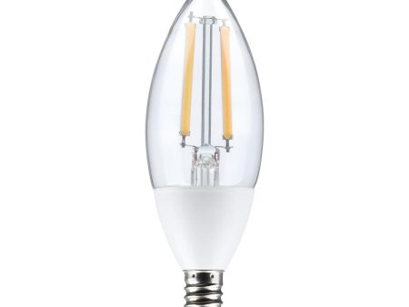 B11 Candle Filament LED Bulb, Dusk To Dawn, 5W, 500lm, 2700K, E12 Candelabra Base, With Photocell For Sale