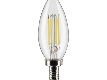 B11 Candle Filament LED Bulb, 6W, 500lm, 3000K, E12 Candelabra Base, Clear Finish, Pack of 2 For Discount