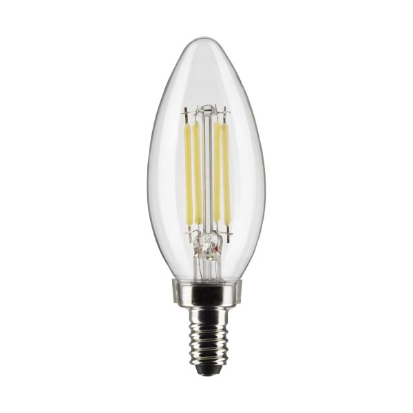 B11 Candle Filament LED Bulb, 6W, 500lm, 3000K, E12 Candelabra Base, Clear Finish, Pack of 2 For Discount