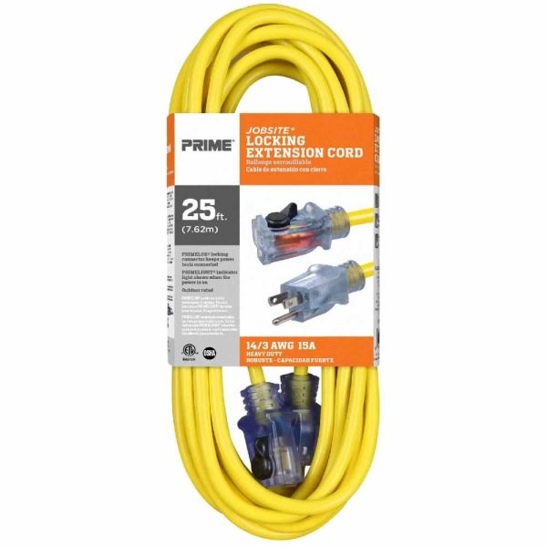 25 ft. Outdoor Heavy Duty Extension Cord 14 3 Gauge SJTW Yellow Sale