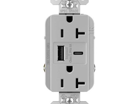 Tamper Resistant 20A Duplex Receptacle with USB Type A C Fast Charging, Gray Supply