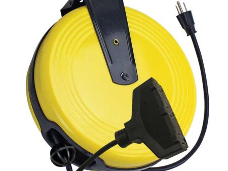 25-Feet 3-Outlet Retractable Metal Cord Reel Hot on Sale