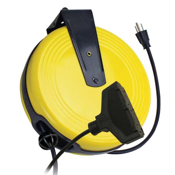 25-Feet 3-Outlet Retractable Metal Cord Reel Hot on Sale