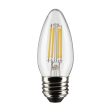 B11 Candle Filament LED Bulb, 6 Watts, 500 Lumens, 2700K, E26 Medium Base, Clear, Pack of 2 For Discount