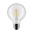 G25 Filament LED Globe Bulb, 6 Watts, 500 Lumens, 3000K, E26 Medium Base, Clear, Pack of 2 on Sale