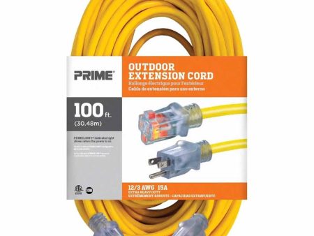 100 ft. Outdoor Heavy Duty Extension Cord 12 3  Gauge SJTW Yellow For Sale