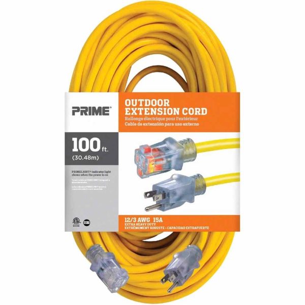 100 ft. Outdoor Heavy Duty Extension Cord 12 3  Gauge SJTW Yellow For Sale