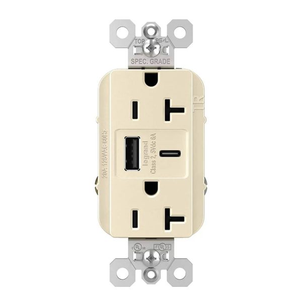 Tamper Resistant 20A Duplex Receptacle with USB Type A C Fast Charging, Light Almond Online Hot Sale