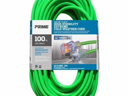 100 ft. 12 3 SJTW Extreme Cold Weather Heavy Duty Neon Flex Extension Cord w Lighted Connector Green For Discount