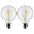 G25 Filament LED Globe Bulb, 6 Watts, 500 Lumens, 3000K, E26 Medium Base, Clear, Pack of 2 on Sale