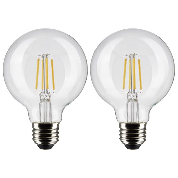 G25 Filament LED Globe Bulb, 6 Watts, 500 Lumens, 3000K, E26 Medium Base, Clear, Pack of 2 on Sale