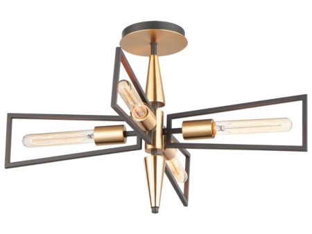 Wings 25 in. 4 Lights Semi Flush Mount Light Brass finish Online now