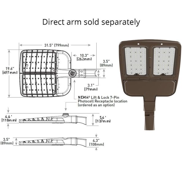 LED Pole Light, 4000K, 120-277V, 1000W Replaceable, Mount Sold Separately Online Sale