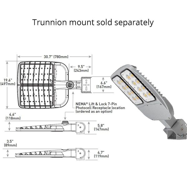 LED Pole Light, 4000K, 120-277V, 1000W Replaceable, Mount Sold Separately Online Sale