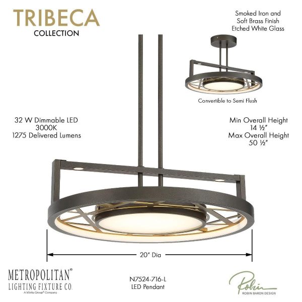 Tribeca 28 in. LED Wall Light iron & Brass Finish Online now