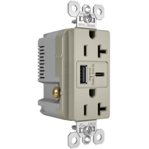 Tamper Resistant 20A Duplex Receptacle with USB Type A C Fast Charging, Nickel Sale