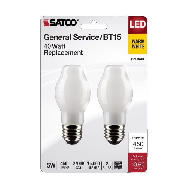 BT15 Filament LED Bulb, 5 Watts, 450lm, 40W Equal, 2700K, E26 Medium Base, Clear, Pack of 2 Online Sale