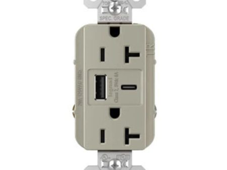 Tamper Resistant 20A Duplex Receptacle with USB Type A C Fast Charging, Nickel Sale