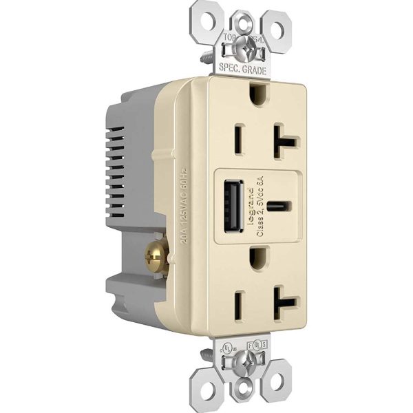 Tamper Resistant 20A Duplex Receptacle with USB Type A C Fast Charging, Light Almond Online Hot Sale