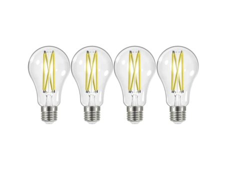 A19 LED Filament Bulb, 100W Equal, 13 Watts, 1500 Lumens, 3000K, E26 Medium Base, Clear, Pack of 4 Online Hot Sale