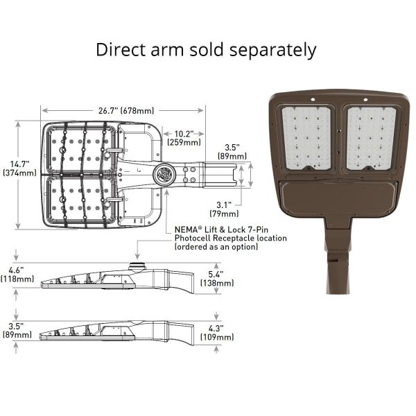 LED Pole Light, 4000K, 120-277V, 400W Replaceable, Mount Sold Separately For Sale