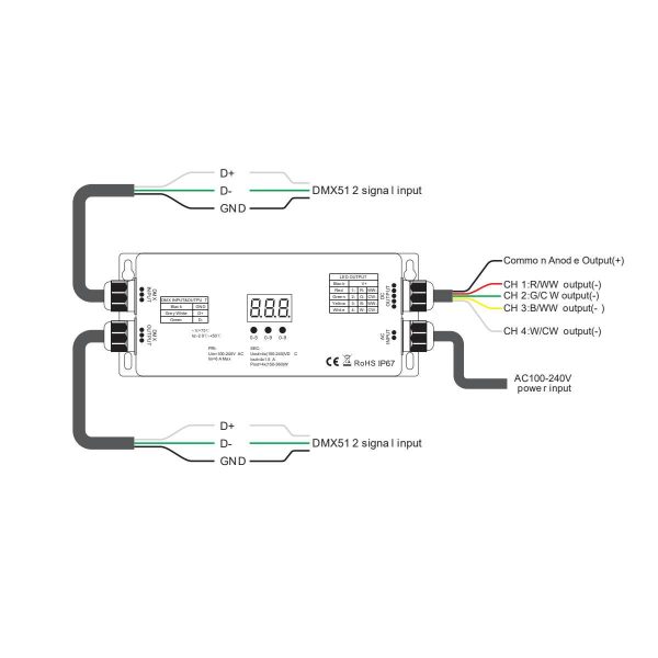 120V DC DMX Decoder, 4 Channel Controller with Junction Box, 100-240V AC Input Cheap