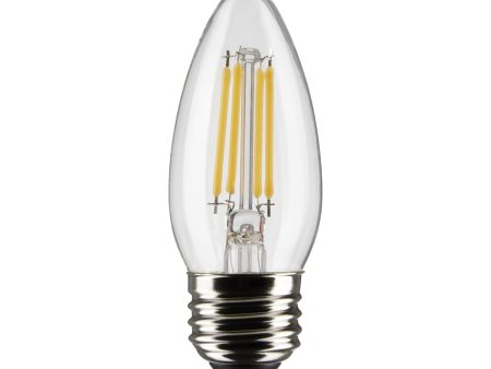 B11 Candle Filament LED Bulb, 4 Watts, 350 Lumens, 2700K, E26 Medium Base, Clear, Pack of 2 For Cheap