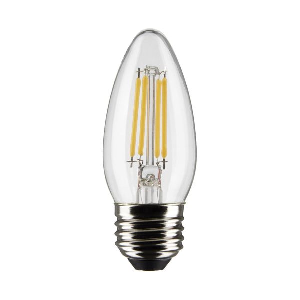 B11 Candle Filament LED Bulb, 4 Watts, 350 Lumens, 2700K, E26 Medium Base, Clear, Pack of 2 For Cheap