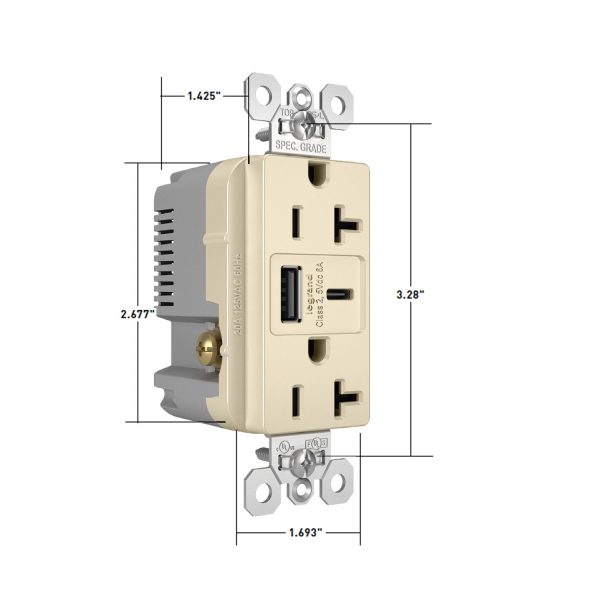 Tamper Resistant 20A Duplex Receptacle with USB Type A C Fast Charging, Light Almond Online Hot Sale