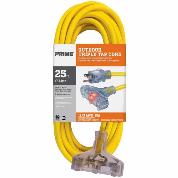 25 ft. Outdoor Heavy Duty Extension Cord 12 3 Gauge SJTW Yellow Discount