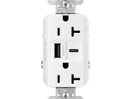 Tamper Resistant 20A Duplex Receptacle with USB Type A C Fast Charging, White Discount