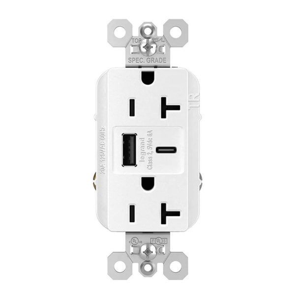 Tamper Resistant 20A Duplex Receptacle with USB Type A C Fast Charging, White Discount