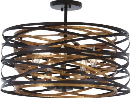 Vortic Flow 20 in. 5 Lights Semi flush Mount Light Dark Bronze & Gold finish For Sale