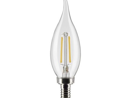 CA10 Filament LED Bulb, 3 Watts, 200 Lumens, 2700K, E12 Candelabra Base, Clear, Pack of 2 Hot on Sale