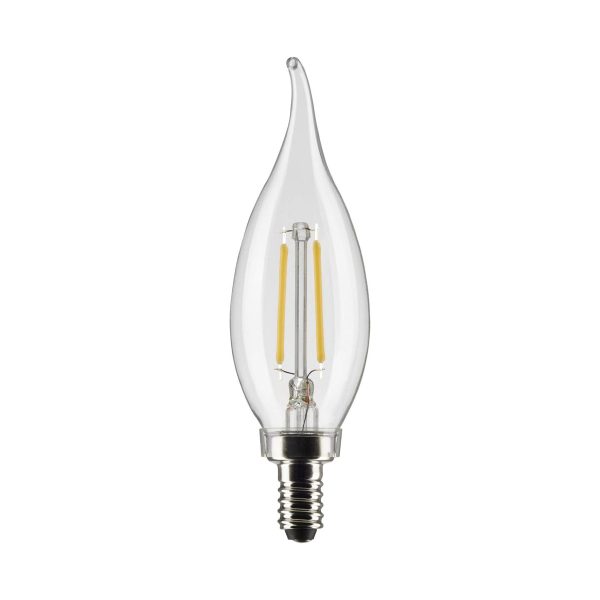 CA10 Filament LED Bulb, 3 Watts, 200 Lumens, 2700K, E12 Candelabra Base, Clear, Pack of 2 Hot on Sale