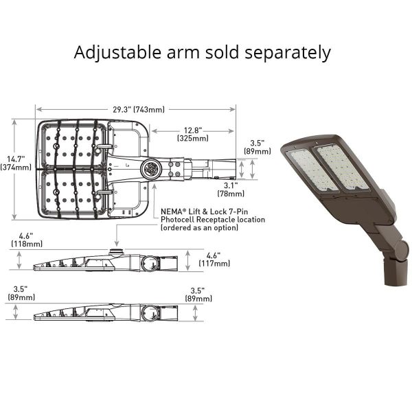 LED Pole Light, 4000K, 120-277V, 400W Replaceable, Mount Sold Separately For Sale